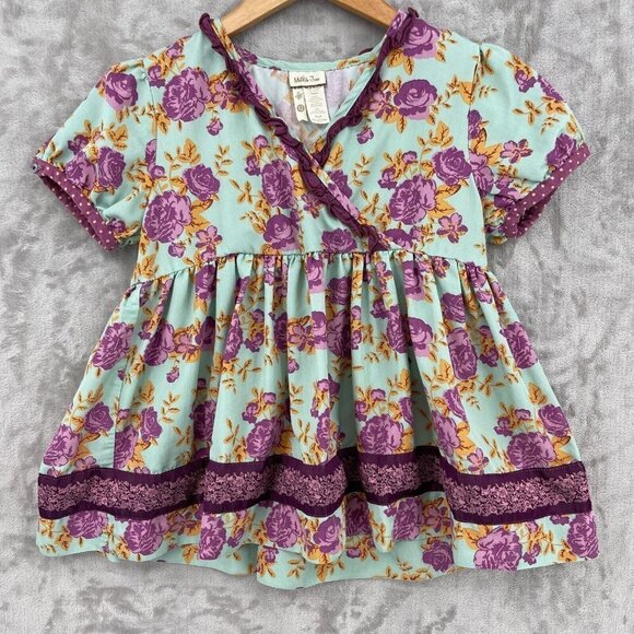 Matilda Jane Lilac Bouquet Wrap Top Puff Sleeve Ruffle Floral Blouse